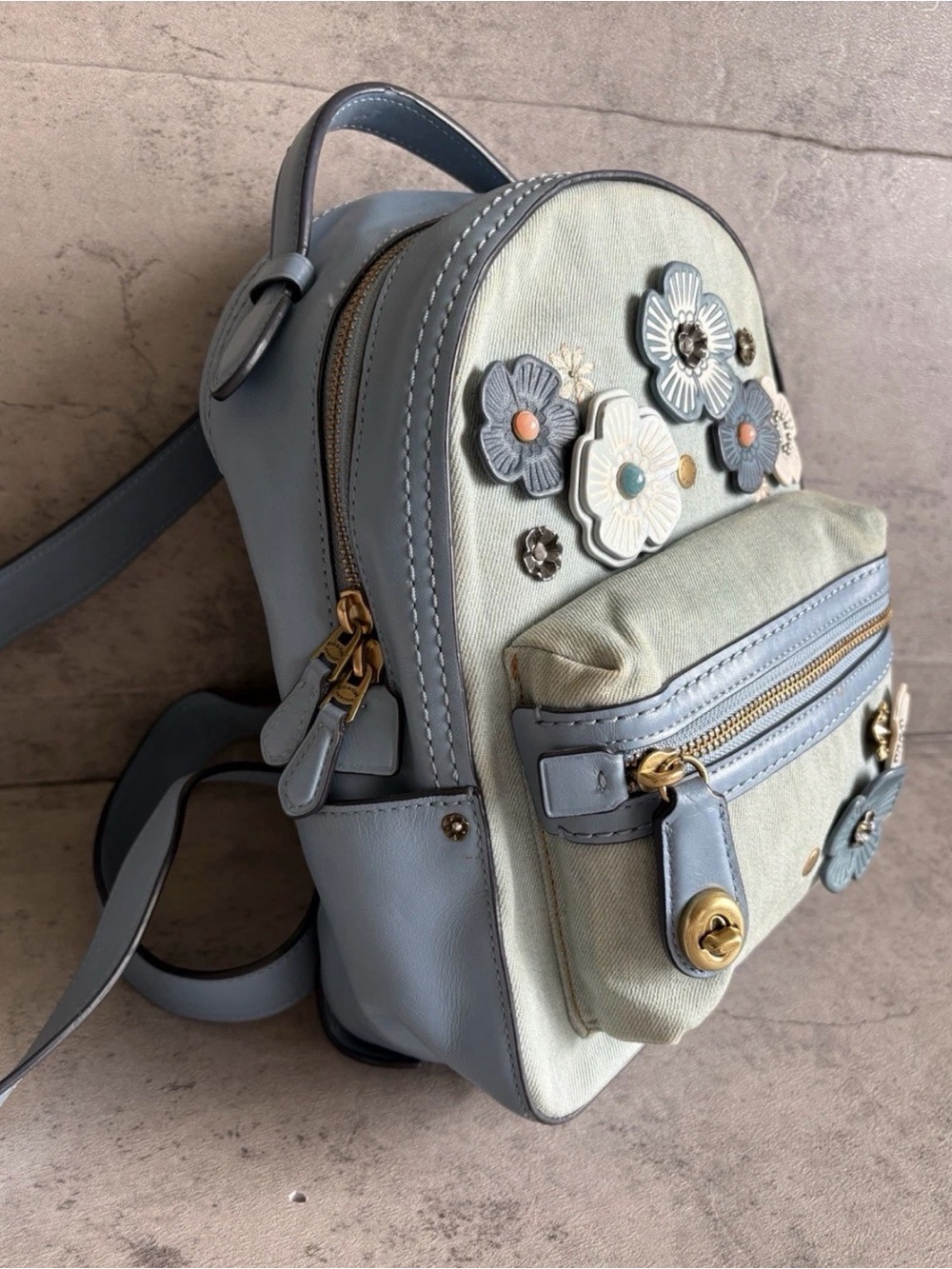 Coach Tea Rose Rucksack DenimMini Backpack - Picture 3 of 8